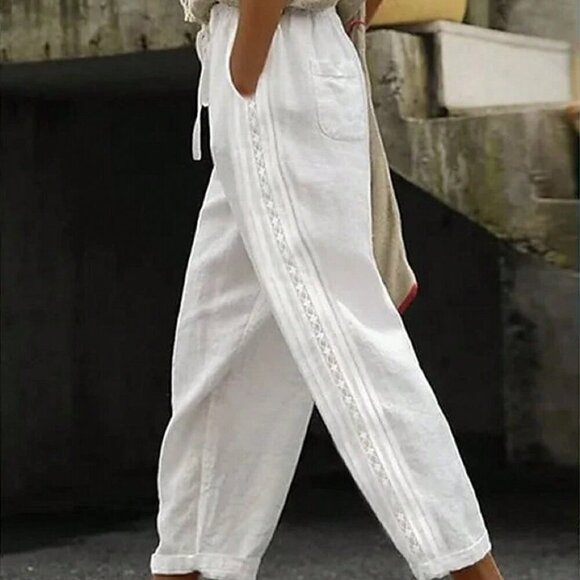 White Casual Women's Solid Color Tapered Pants - Picture 2 of 6